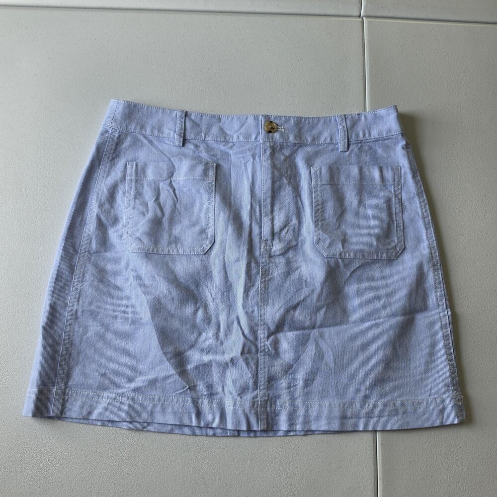 J.Crew Lizzie Skirt Womens 10 Blue Striped A-Line Twill Pockets Casual Summer